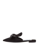 Suede Bow Mule Flat, Nero