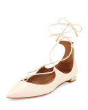 Christy Lace-Up Pointed-Toe Flat, Blush