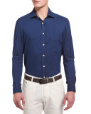 Solid Long-Sleeve Twill Sport Shirt, Navy