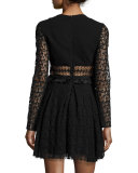 Embroidered-Mesh Mini Dress, Black