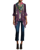 3/4-Sleeve Velvet Draped Cardigan 