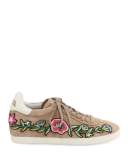 Gull Embroidered Suede Low-Top Sneaker, Coco