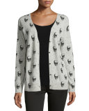 Tykera Skull-Pattern Cashmere Cardigan, Frost/Black Skull