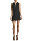 Sleeveless Lace-Up Shift Dress, Black