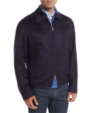 Wool-Blend Plaid Blouson Jacket, Navy
