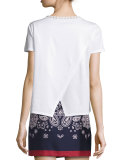 Short-Sleeve Cotton Jersey Lace-Trim Tee, White