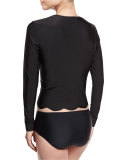 UPF 50 Scallop-Cut Long-Sleeve Swim Tee, White