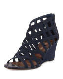 Jorda Caged Wedge Sandal, Navy