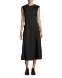 Cher Cap-Sleeve Midi Dress, Black