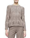 Leaf-Knit Pullover Sweater, Taupe