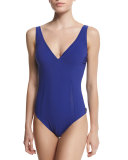 V-Neck Solid One-Piece Swimsuit