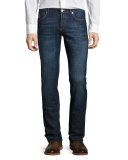 Slim-Fit Dark Wash Denim Jeans, Dark Blue