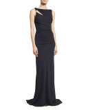 Sleeveless Jersey Column Gown, Dark Navy