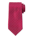 Floral-Pattern Neat Silk Tie, Red