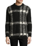 Large Check Intarsia Mohair-Blend Sweater, Black/White