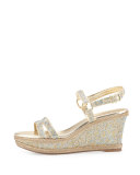 Crystal Wedge Espadrille Sandal, Gold