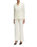 Washable Wide-Leg Pants, Cream 