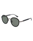 Round Engraved Titanium & Acetate Sunglasses, Black/Silvertone
