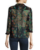 Yuppie Paisley-Print Top, Black