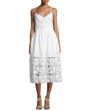 Floral-Appliqué Eyelet Sleeveless Dress, White