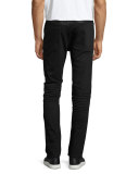 Slim-Fit Moto Jeans W/Leather-Panels, Black