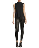 The Charlie Leather Skinny Ankle Jeans, Black