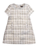 Natasha Short-Sleeve Tweed Shift Dress, Swan, Size 2-6