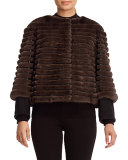 Mink & Leather 3/4-Sleeve Jacket, Charcoal
