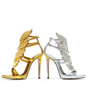 Coline Wings Leather High-Heel Sandal, Argento
