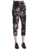 Relaxed Floral-Print Slouch Pants, Navy Multi