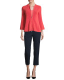 Slim-Leg Stretch-Wool Ankle Pants, Navy Blue