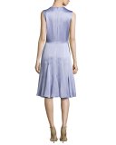 Sleeveless Godet-Pleated Dress, Thistle