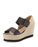 Gretta Leather Espadrille Wedge Sandal, Black/Natural