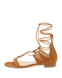 Tie-Up Suede Gladiator Sandal, Camel