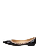 Rockstud Patent Ballerina Flat, Black