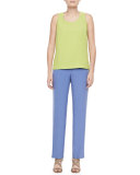 Solid Silk Pants, Blue, Petite