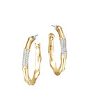 Gold Bamboo Pave Diamond Medium Hoop Earrings