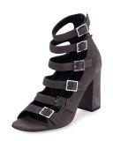 Suede Babies Multi-Strap 90mm Sandal, Dark Anthracite