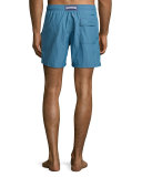 Morio Micro-Gingham-Print Swim Trunks, Medium Blue