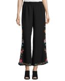 Tuscany Embroidered Linen Palazzo Pants 