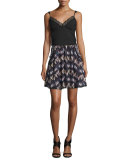 Army of Hearts Tweed-Trim Silk Miniskirt, Wild Rose/Tan