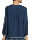 Lemay Embroidered Split-Neck Top