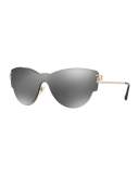 Mirrored Shield Cat-Eye Sunglasses, Gray
