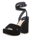 Boom Velvet Ankle-Wrap Sandal, Midnight