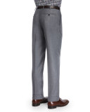 Flat-Front Flannel Trousers, Charcoal/Royal