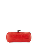 Crocodile Elongated Knot Clutch Bag, Red