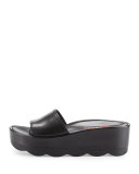 Leather Slide Wedge Sandal, Black