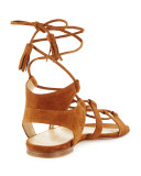 Romanflat Suede Flat Gladiator Sandal, Amaretto
