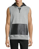 Sleeveless Hoodie W/Leather Accents, Gray