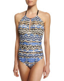 Mio Printed High-Neck One-Piece Swimsuit